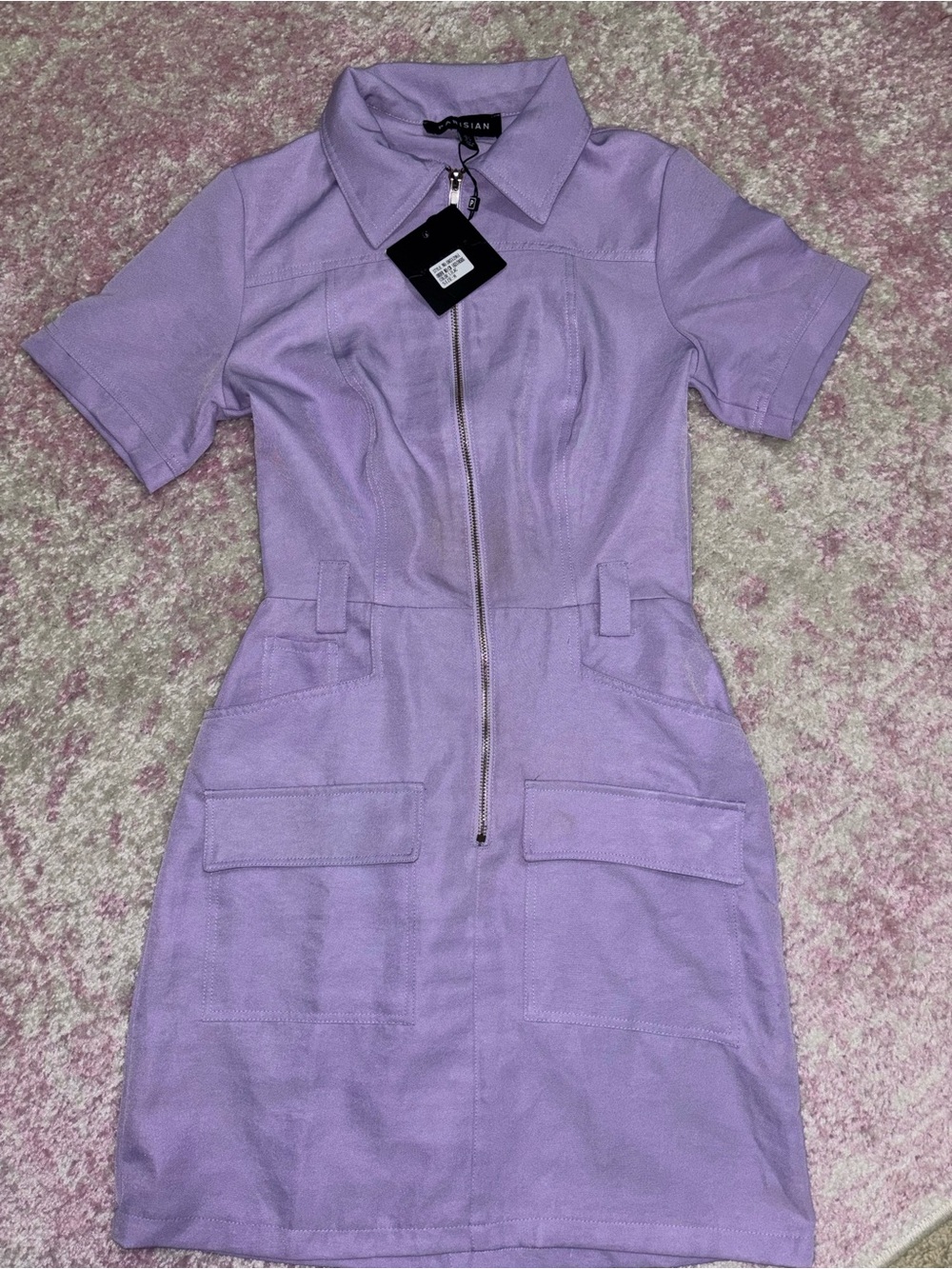 Parisian Works Lilac Zip-Front Mini Dress